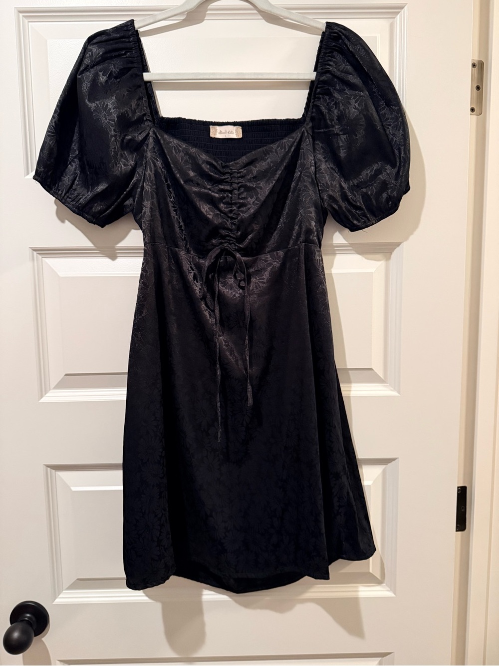 Altar'd State Black Puff-Sleeve Satin Mini Dress